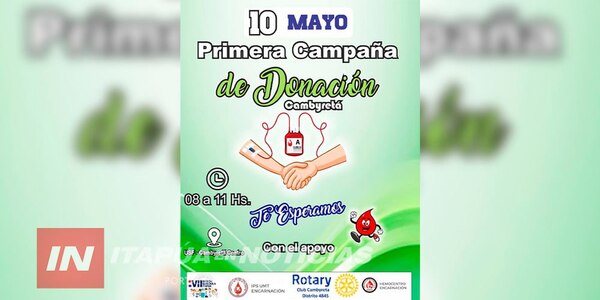 GRAN CAMPAÑA DE DONACIÓN DE SANGRE SE REALIZARÁ EL MIÉRCOLES EN CAMBYRETÁ - Itapúa Noticias
