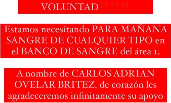 Necesitan sangre para víctima de accidente rutero