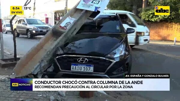 Video: Accidente contra una columna de la ANDE - ABC Noticias - ABC Color