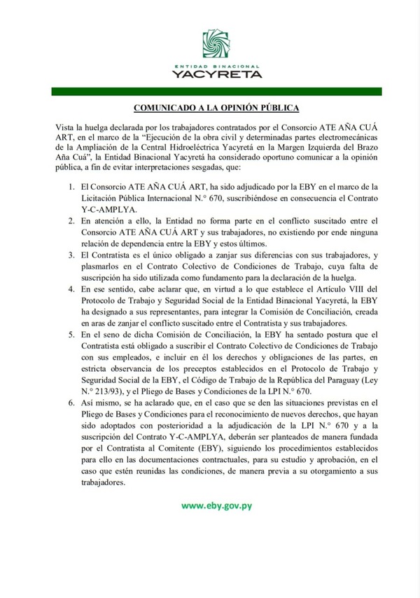 EBY asegura no ser parte del conflicto entre Consorcio y trabajadores | 1000 Noticias