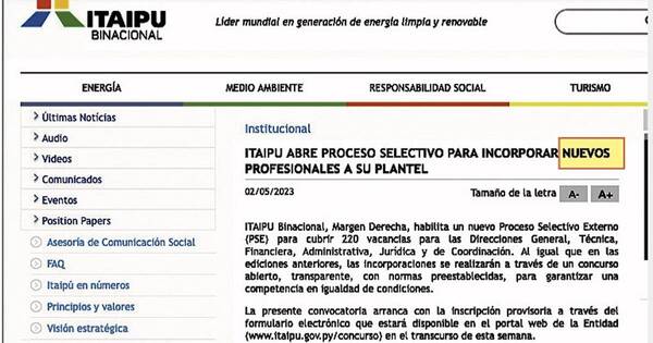 La Nación / Llamado para nuevos empleados de la Itaipú resulta una falacia