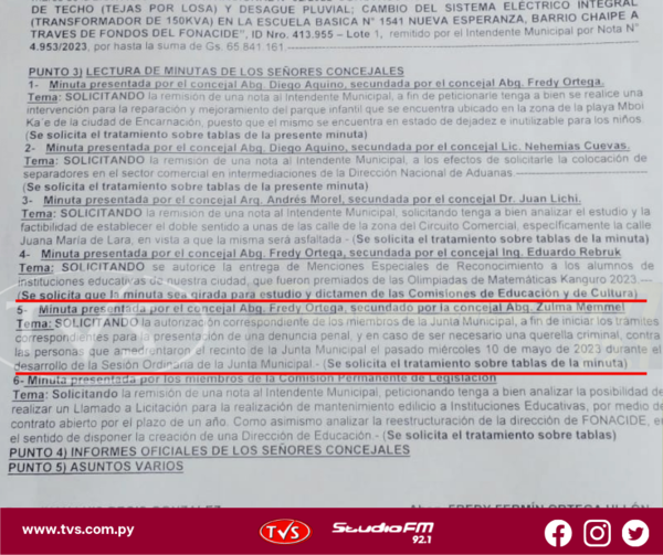 JUNTA MUNICIPAL APRUEBA QUERELLA CONTRA PERSONAS QUE AMEDRENTARON LA JUNTA EN LA SESIÓN PASADA