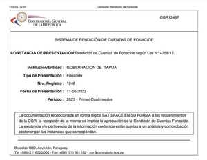 GOBERNACIÓN DE ITAPÚA PRESENTA DE FORMA ANTICIPADA LA RENDICIÓN DE CUENTAS DE ROYALTIES Y FONACIDE