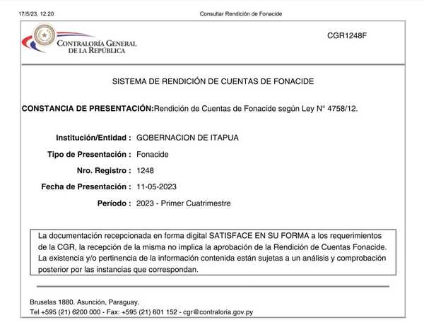 GOBERNACIÓN DE ITAPÚA PRESENTA DE FORMA ANTICIPADA LA RENDICIÓN DE CUENTAS DE ROYALTIES Y FONACIDE