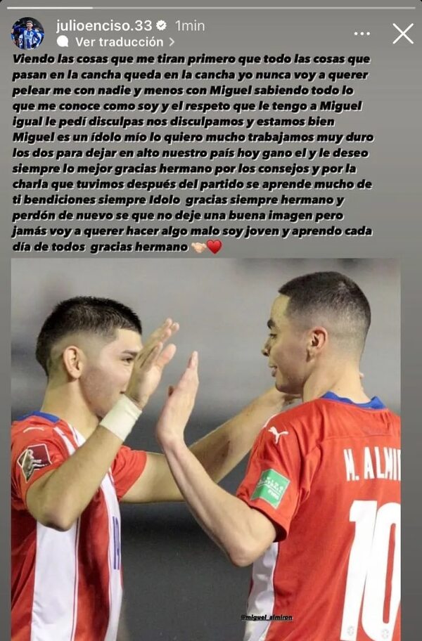 El mensaje de Julio Enciso tras el cruce con Miguel Almirón: “nos disculpamos y estamos bien”  - Fútbol Internacional - ABC Color