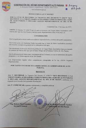 Declaran asueto en conmemoración del Día de María Auxiliadora