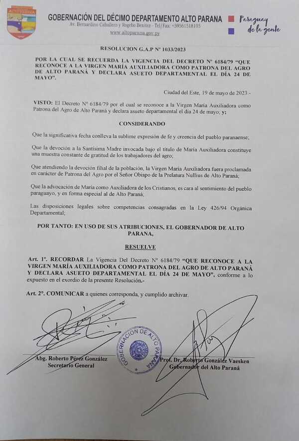 Declaran asueto en conmemoración del Día de María Auxiliadora