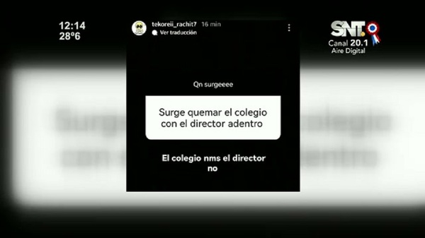 Padres denuncian que un alumno amenazó quemar el colegio - SNT