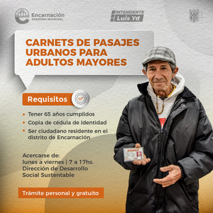 OFRECEN CARNETS DE PASAJES URBANOS PARA ADULTOS MAYORES