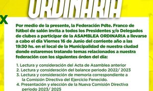Franco: convocan a asamblea para rendición de cuentas y elección de nuevas autoridades