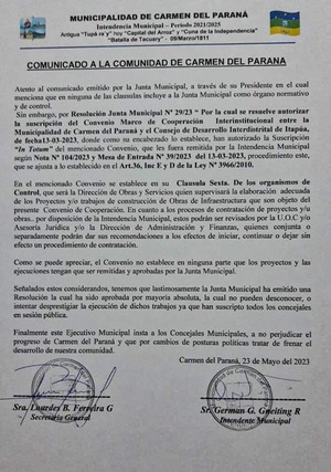 CONCEJALES DE CARMEN DEL PARANÁ SE OPONEN A OBRAS QUE HABÍAN APROBADO POR UNANIMIDAD