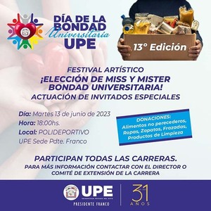 UPE invita a participar del festival artístico por el Día de la Bondad Universitaria | DIARIO PRIMERA PLANA