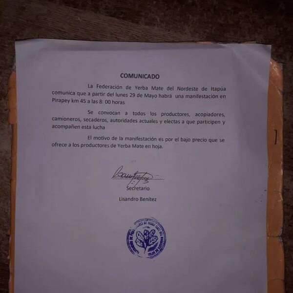 Productores de yerba anuncian movilización en Pirapey Kilómetro 45 - Nacionales - ABC Color