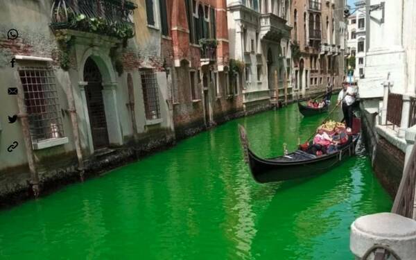 El canal de Venecia amaneció “verde flúor” y ya pillaron porqué
