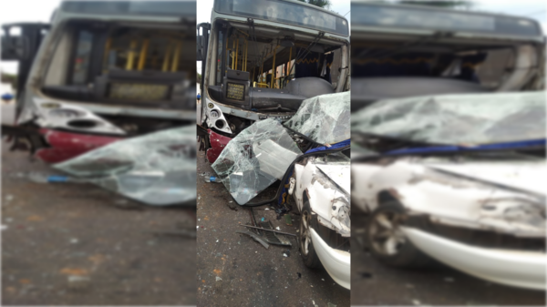 Bus quedó sin frenos y se llevó por delante a ¡cinco vehículos!