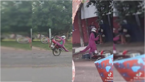 “Te quiero yo y tú a ¡plef!...” Al “Barney wilero” no le salió bien la pirueta moto ári