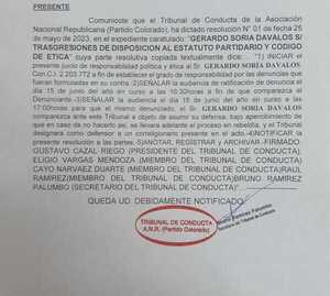 Tribunal de Conducta de la ANR abre sumario a Gerardo Soria