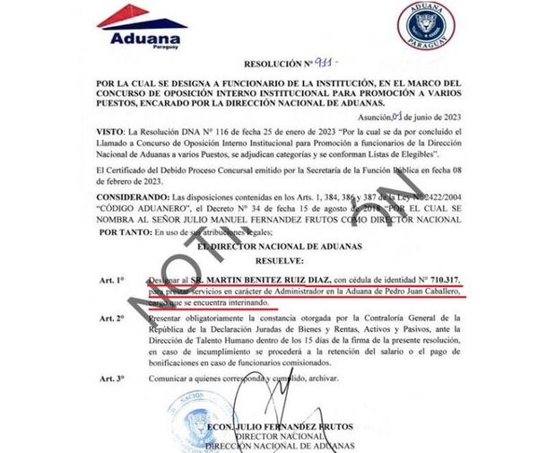Confirman a Martin Benitez como administrador de Aduanas tras recaudación record en Pedro J. Caballero