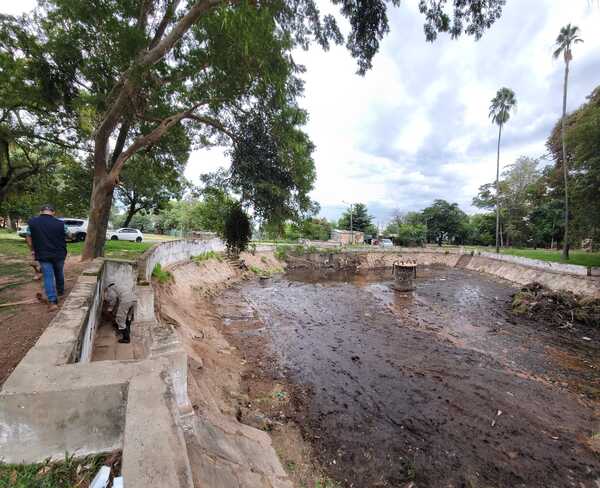 Limpieza de la piscina del Parque Caballero para su restauración - .::Agencia IP::.