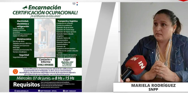 SNPP REALIZARÁ CERTIFICACIÓN OCUPACIONAL PARA INTERESADOS EN ENCARNACIÓN - Itapúa Noticias