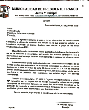 Edil pide informes sobre pago de becas en Presidente Franco - La Clave
