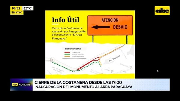 Video: Cierre de la Costanera desde las 17:00 por inauguración del monumento “El Arpa Paraguaya” - ABC Noticias - ABC Color
