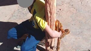 Ató a su bisnieto por un poste para que no se escape