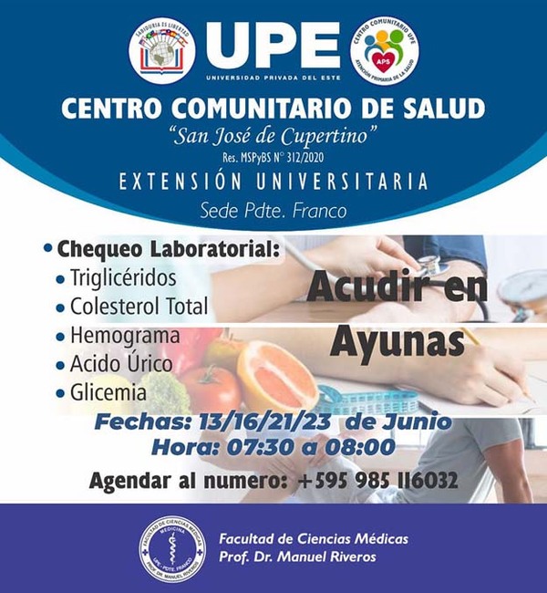 Estudiantes de la UPE realizan chequeo laboratorial gratuito en Presidente Franco | DIARIO PRIMERA PLANA