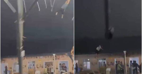 La Nación / Viral: fuerte ráfaga levantó techo de un local e hizo volar a varias personas