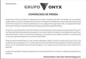 Comunicado del Grupo Onyx - Espacio Reservado - ABC Color