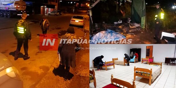 POLICÍAS DE TRÁNSITO TRASLADAN A PERSONAS EN SITUACIÓN DE CALLE AL ALBERGUE - Itapúa Noticias