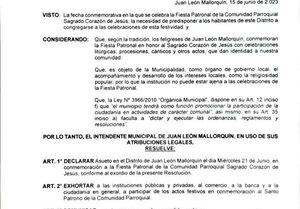 Disponen asueto para el 21 de junio en Mallorquín