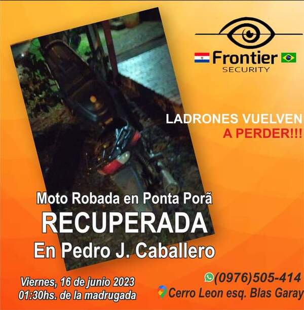 Recuperan en el barrio Guaraní motocicleta hurtada de una vivienda gracias a Frontier Security - Radio Imperio