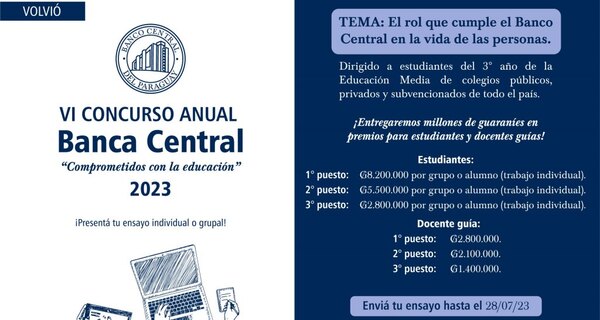 Vuelve el Concurso Banca Central, orientado a premiar a estudiantes de la Educación Media