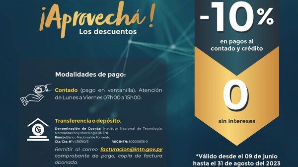 El INTN exonera intereses sobre aranceles hasta el 31 de agosto