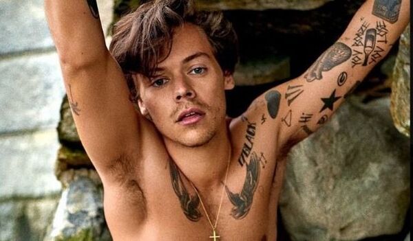 Harry Styles se deja ver sin camisa y muestra sus 60 tatuajes