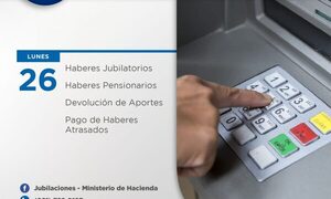 Jubilados y pensionados de la Caja Fiscal cobrarán el próximo lunes 26