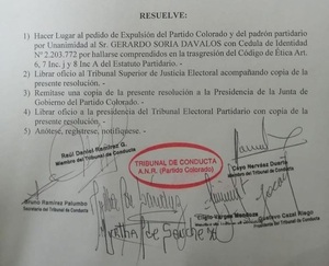 Expulsan a Gerardo Soria del Partido Colorado