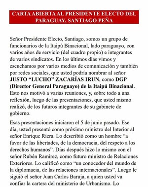 Funcionarios de Itaipú rechazan posible nombramiento de Lucho Zacarías como director general | DIARIO PRIMERA PLANA