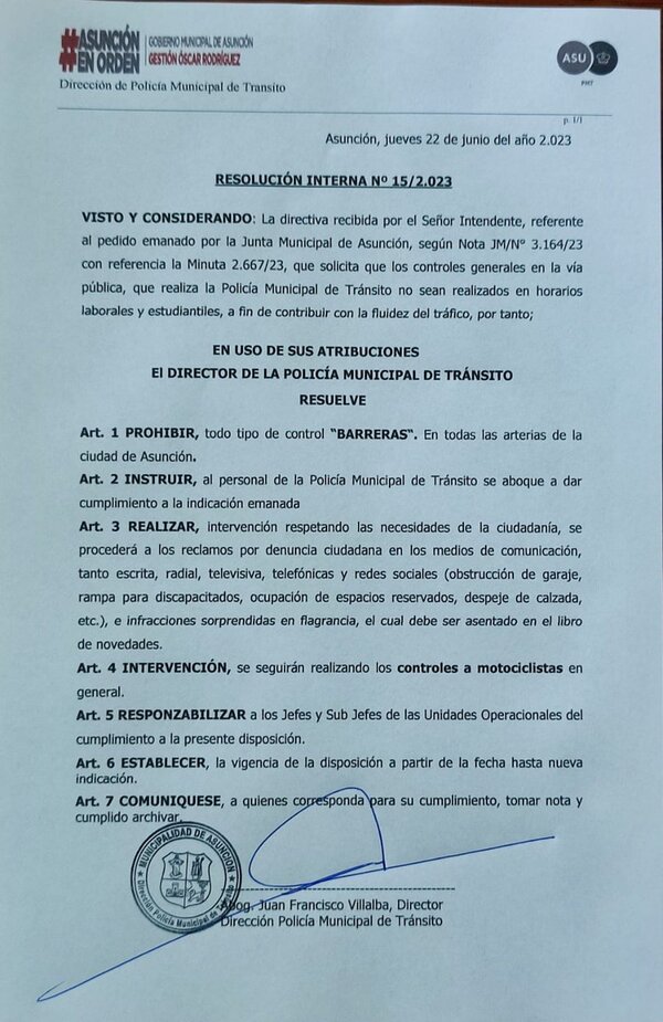 Barreras prohibidas en Asunción sin orden de Dirección de la PMT | 1000 Noticias