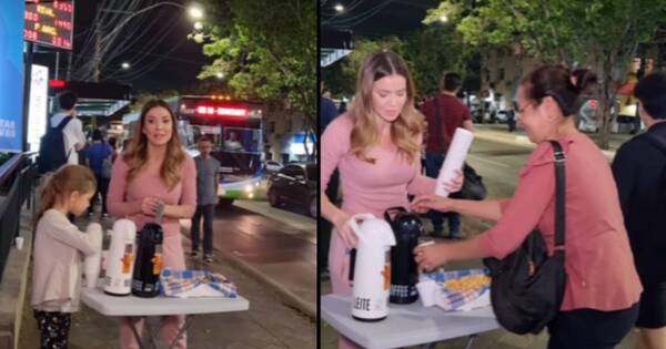La Nación / ¡Tierno gesto! Dallys regaló cocido con chipa a trabajadores en una parada