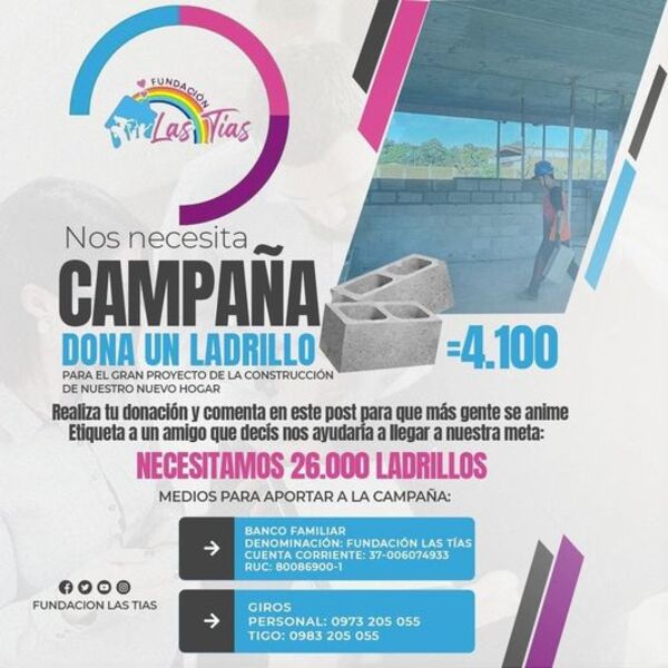 Fundación Las Tías lanza campaña “Dona un ladrillo” para concluir construcción