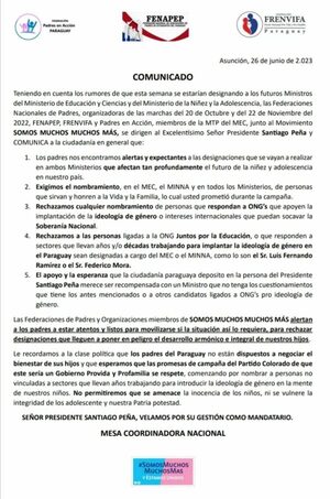 Organizaciones “profamilia” vetan a ONGs progresistas del próximo gabinete