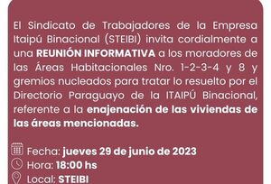 Invitan a reunión informativa sobre venta de viviendas de las Áreas