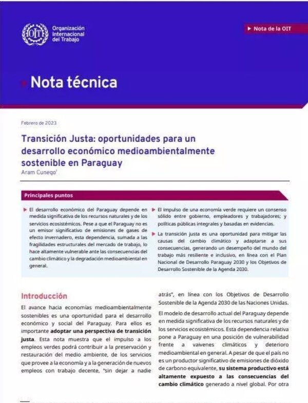 Paraguay avanza hacia una transición justa en empleo, según la OIT - .::Agencia IP::.