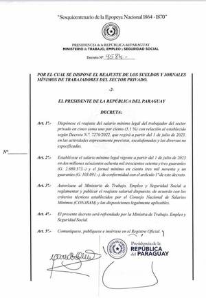 Ejecutivo decreta aumento del salario mínimo