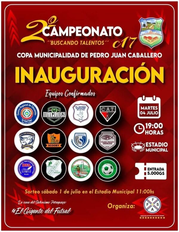 Este martes arranca la Segunda Copa Municipalidad de Pedro J. Caballero Categoría 17 años