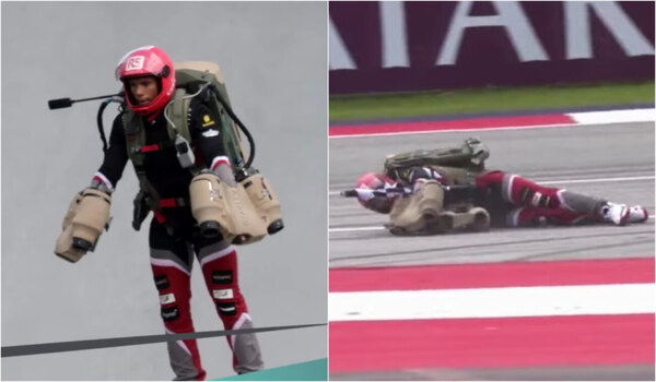 Versus / "Aterrizaje forzoso" de un hombre volador en la previa del GP de Austria