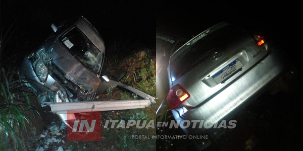 VEHÍCULO DESPISTÓ Y COLISIONÓ CONTRA COLUMNAS DE ELECTRICIDAD EN NUEVA ALBORADA - Itapúa Noticias