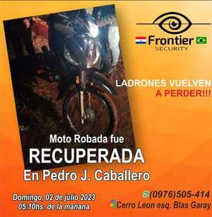 Hallan en la colonia Mafussi una moto hurtada gracias a Frontier Security - Radio Imperio